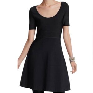 White House Black Market Banded Knit Black Skater Fit & Flare Dress M